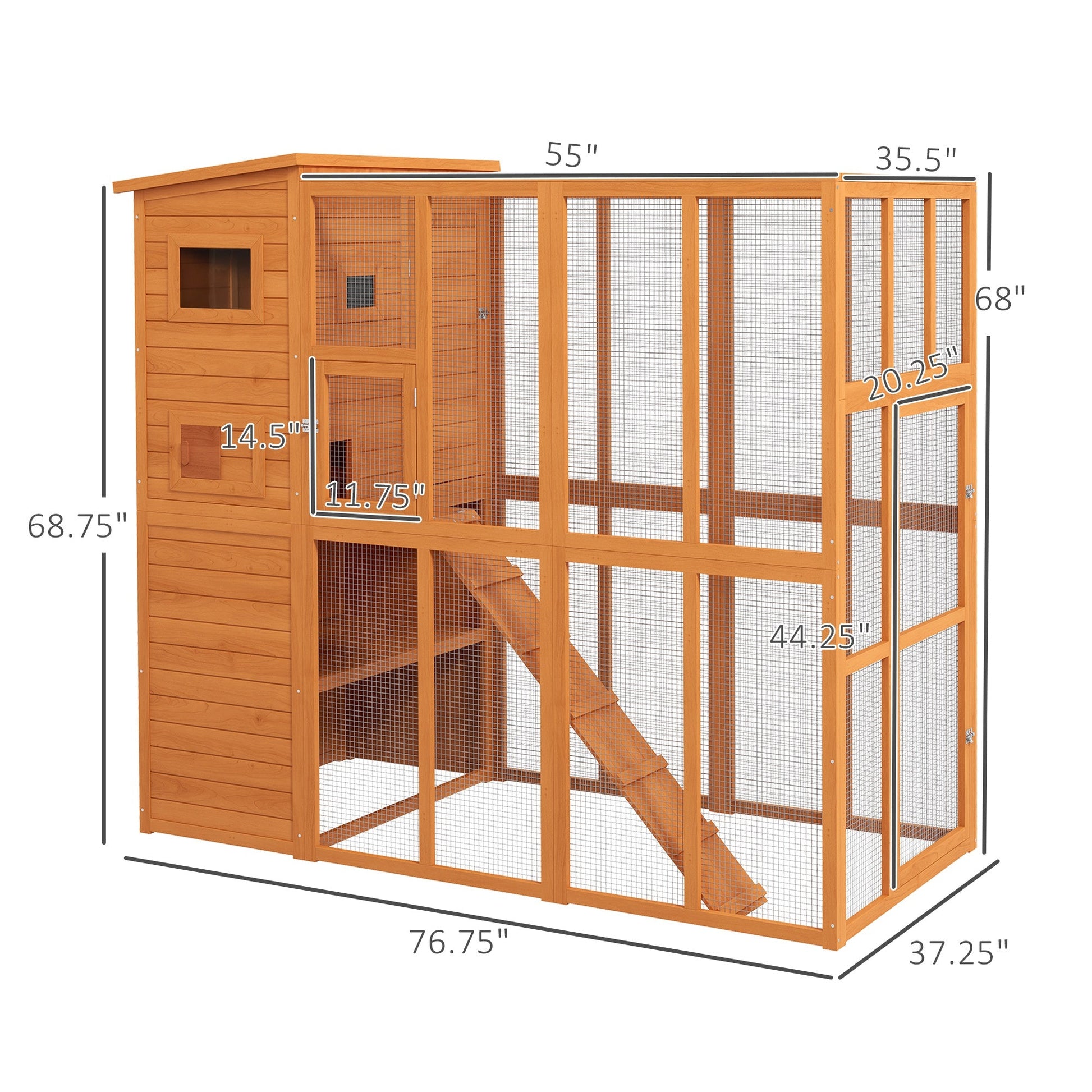 KFX-7306557 Extra Large Wooden Outdoor Catio with Four Stories, Ramps, and Windows for Cats