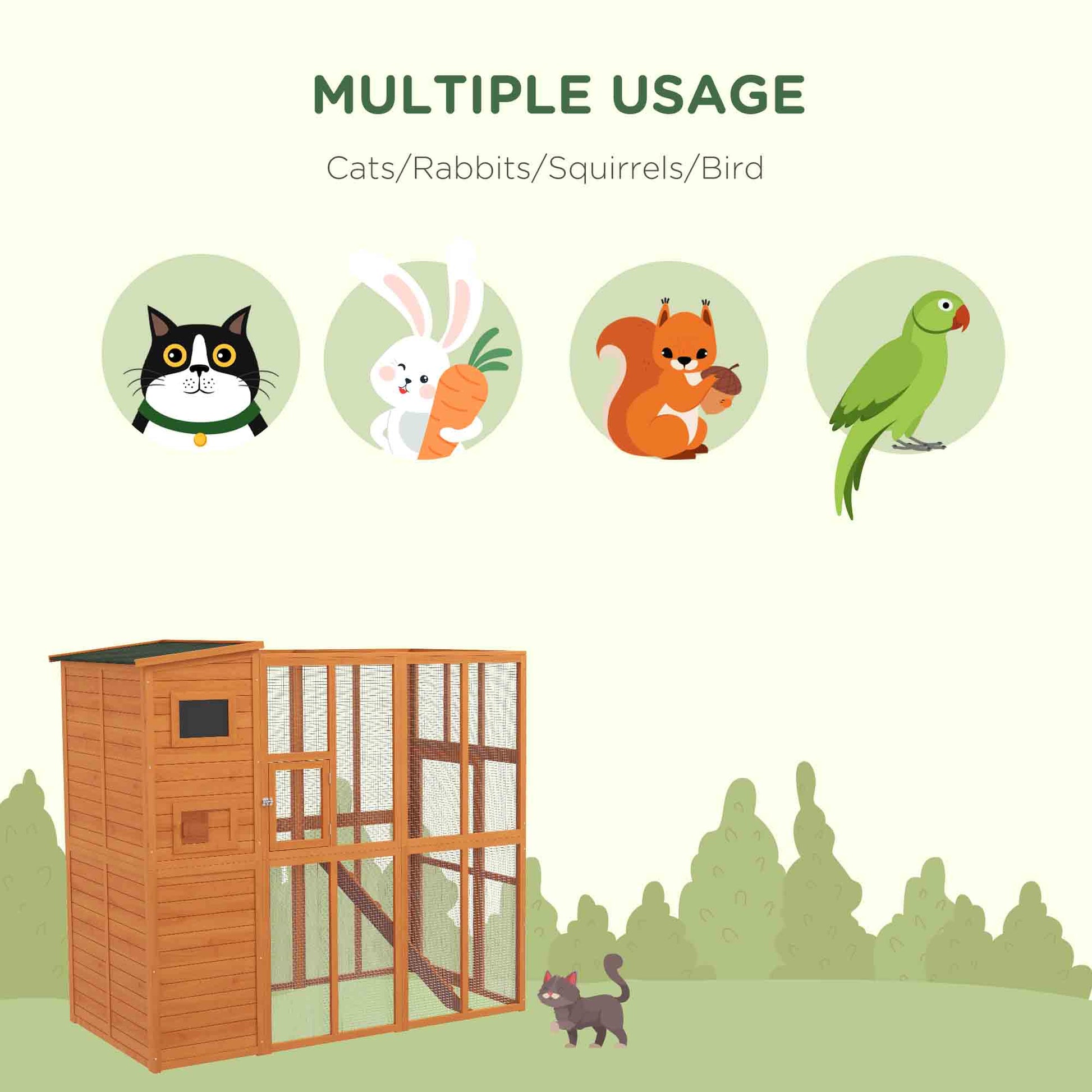 KFX-7306557 Extra Large Wooden Outdoor Catio with Four Stories, Ramps, and Windows for Cats