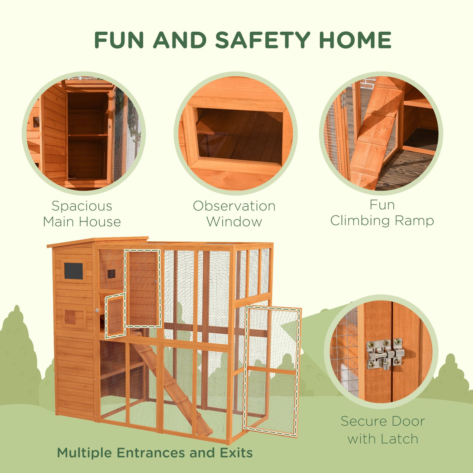 KFX-7306557 Extra Large Wooden Outdoor Catio with Four Stories, Ramps, and Windows for Cats