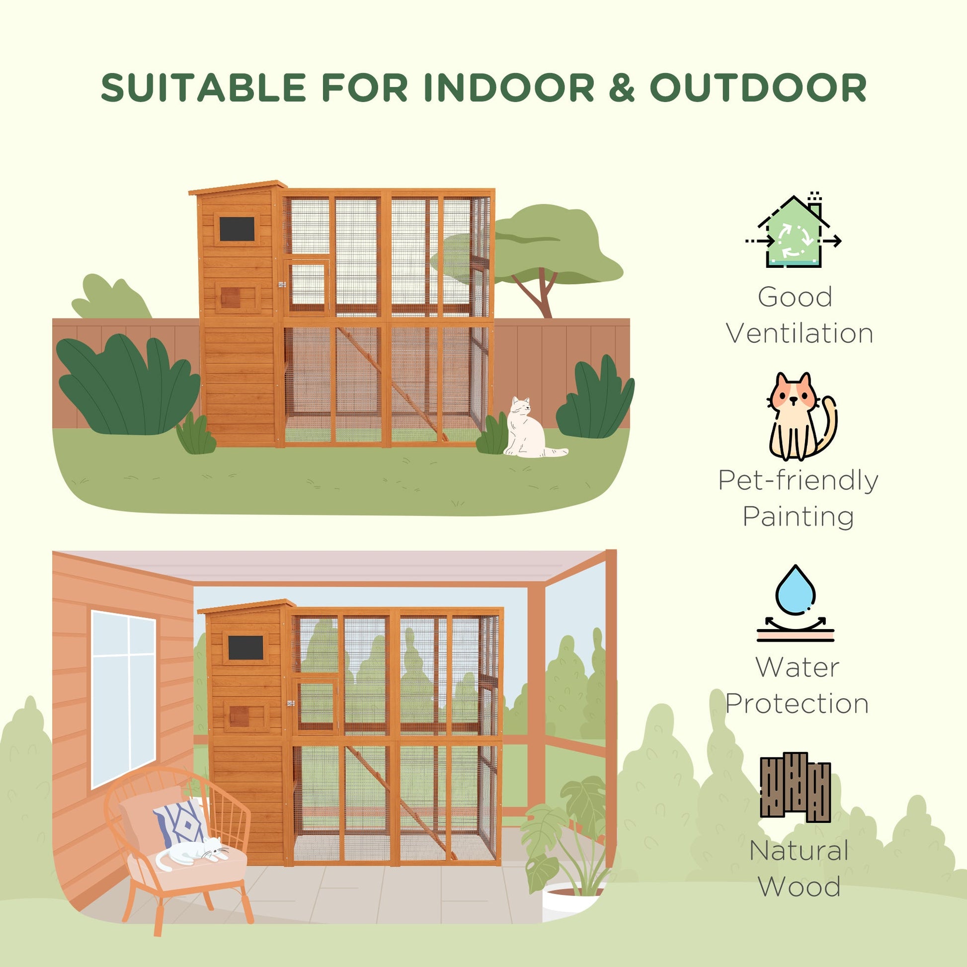 KFX-7306557 Extra Large Wooden Outdoor Catio with Four Stories, Ramps, and Windows for Cats