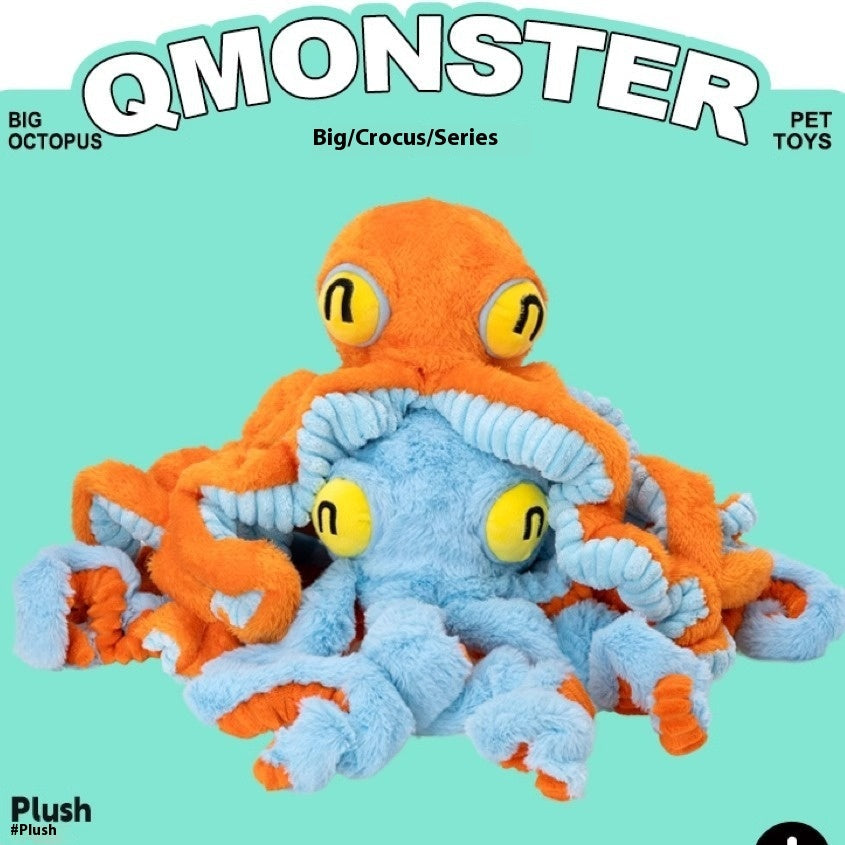 KFX-7307325 Interactive Plush Pull Toy for Medium to Large Dogs - Orange or Blue Octopus Design