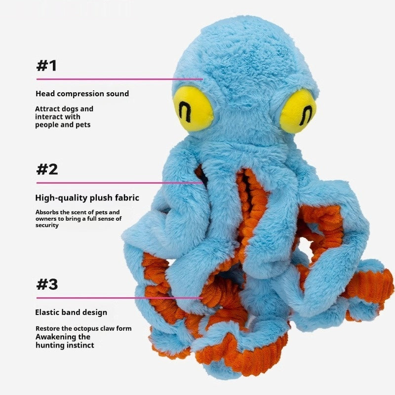KFX-7307325 Interactive Plush Pull Toy for Medium to Large Dogs - Orange or Blue Octopus Design