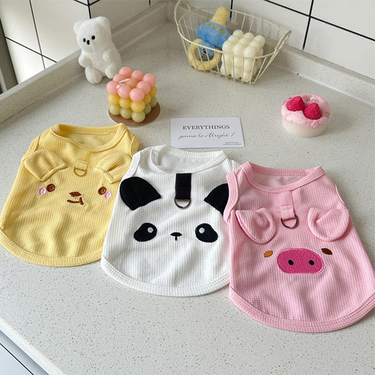 KFX-7308093 Stylish Waffle Vest for Dogs and Cats - Casual Summer Apparel in Yellow, Pink, and White