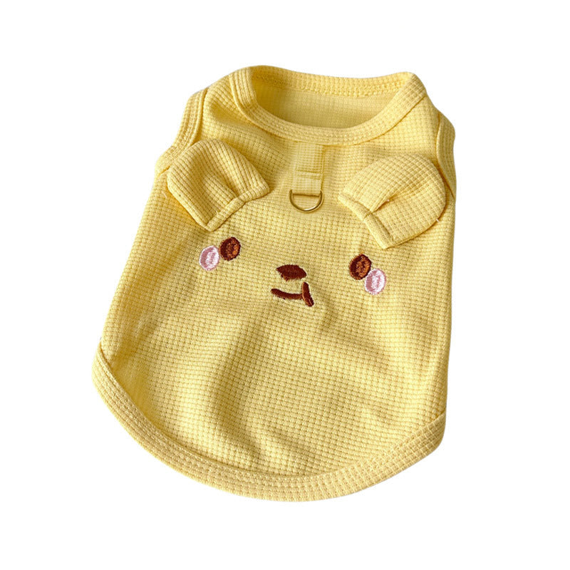 KFX-7308093 Stylish Waffle Vest for Dogs and Cats - Casual Summer Apparel in Yellow, Pink, and White