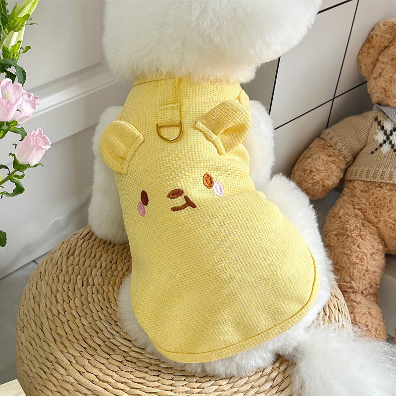 KFX-7308093 Stylish Waffle Vest for Dogs and Cats - Casual Summer Apparel in Yellow, Pink, and White