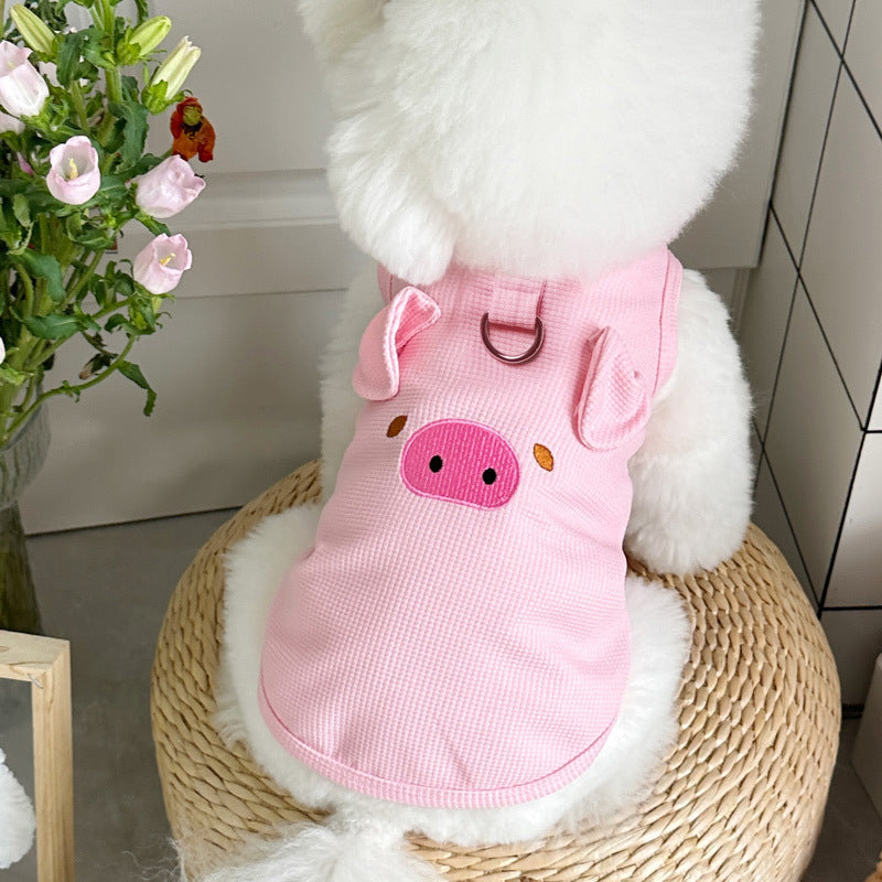 KFX-7308093 Stylish Waffle Vest for Dogs and Cats - Casual Summer Apparel in Yellow, Pink, and White