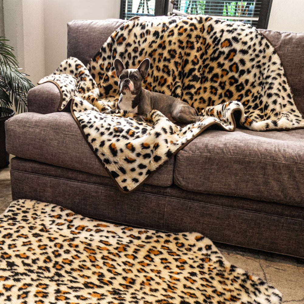 KFX-7309117 Luxurious Winter Warm Pet Pad for Dogs and Small Animals, Ideal for Couch, Car, and Travel, Grey/White/Leopard