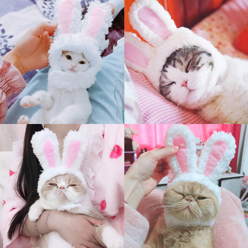 KFX-7310653 Cute Cartoon Rabbit Ears Headdress for Pets – Cozy Cotton Wool Winter Accessory