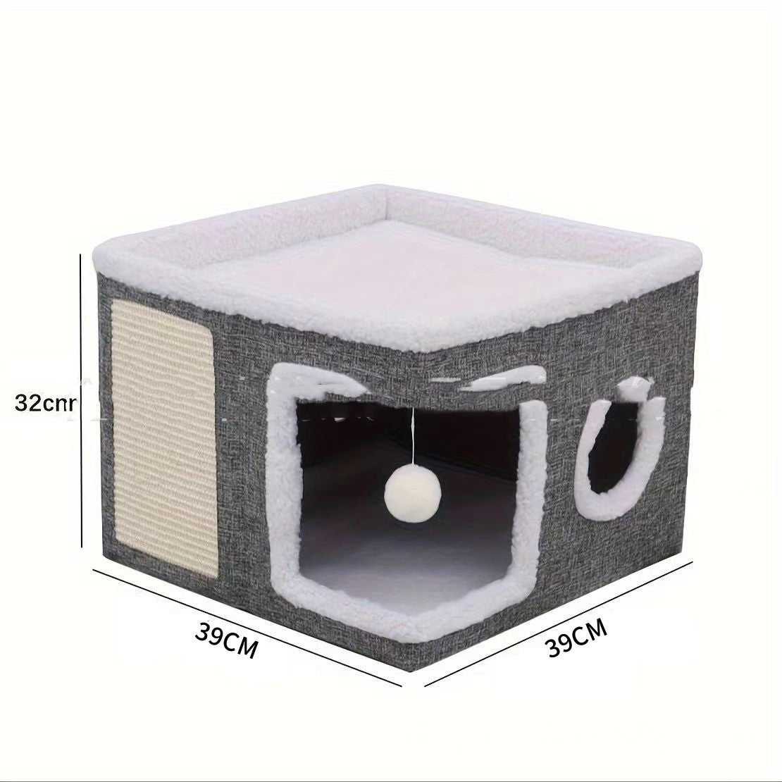 KFX-7312317 Double-Layer Foldable Cat Nest Villa - Dark Gray Pet Bed for Cozy Comfort