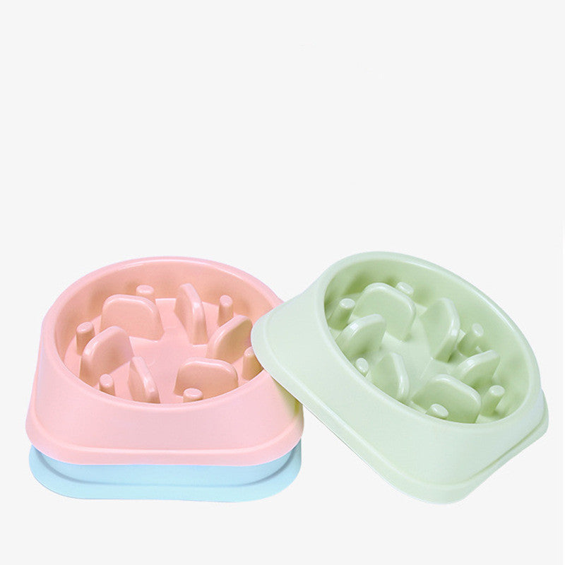 KFX-7314237 Anti-Choking Slow Feed Pet Bowl for Food and Water - Durable, Easy-to-Clean PP Material in Pink, Green, and Blue