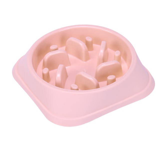 KFX-7314237 Anti-Choking Slow Feed Pet Bowl for Food and Water - Durable, Easy-to-Clean PP Material in Pink, Green, and Blue