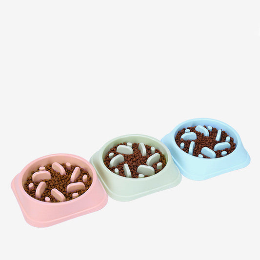 KFX-7314237 Anti-Choking Slow Feed Pet Bowl for Food and Water - Durable, Easy-to-Clean PP Material in Pink, Green, and Blue