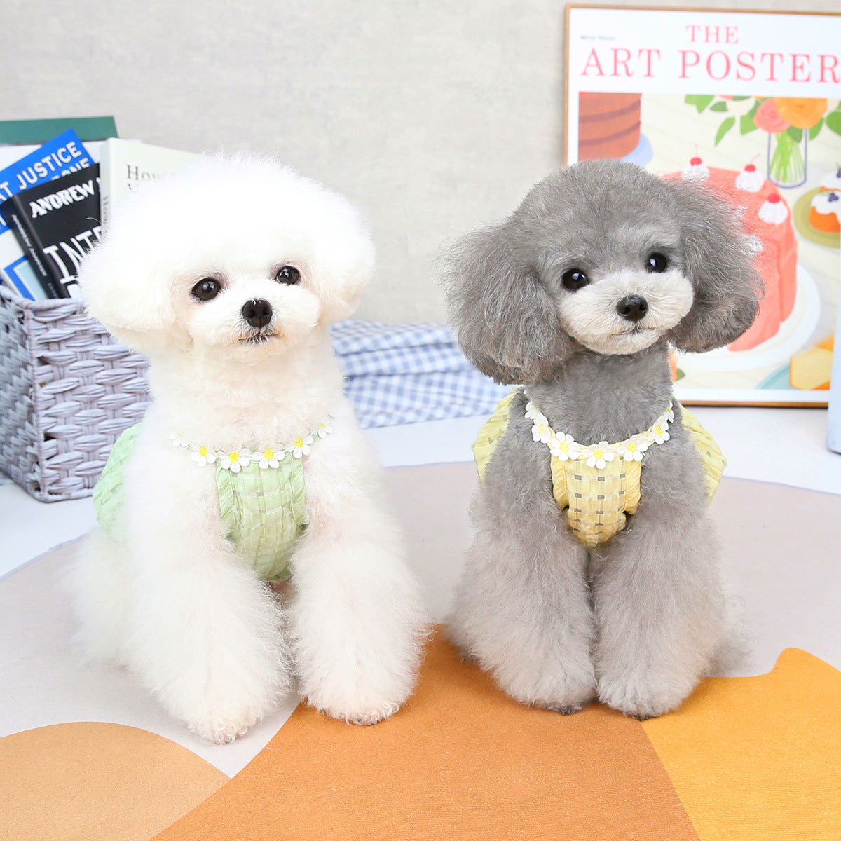 KFX-7314621 Spring Summer Pet Dress for Puppies - Soft Acrylic Skirt in Yellow and Green, Multiple Sizes Available