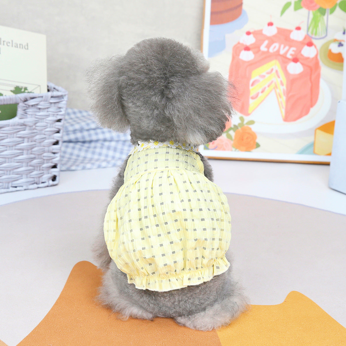 KFX-7314621 Spring Summer Pet Dress for Puppies - Soft Acrylic Skirt in Yellow and Green, Multiple Sizes Available