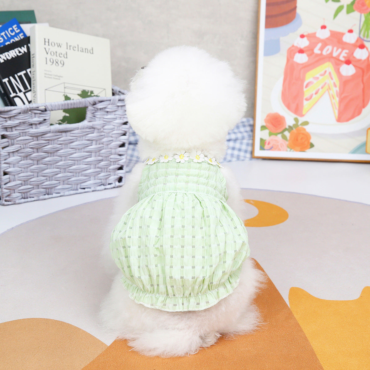 KFX-7314621 Spring Summer Pet Dress for Puppies - Soft Acrylic Skirt in Yellow and Green, Multiple Sizes Available