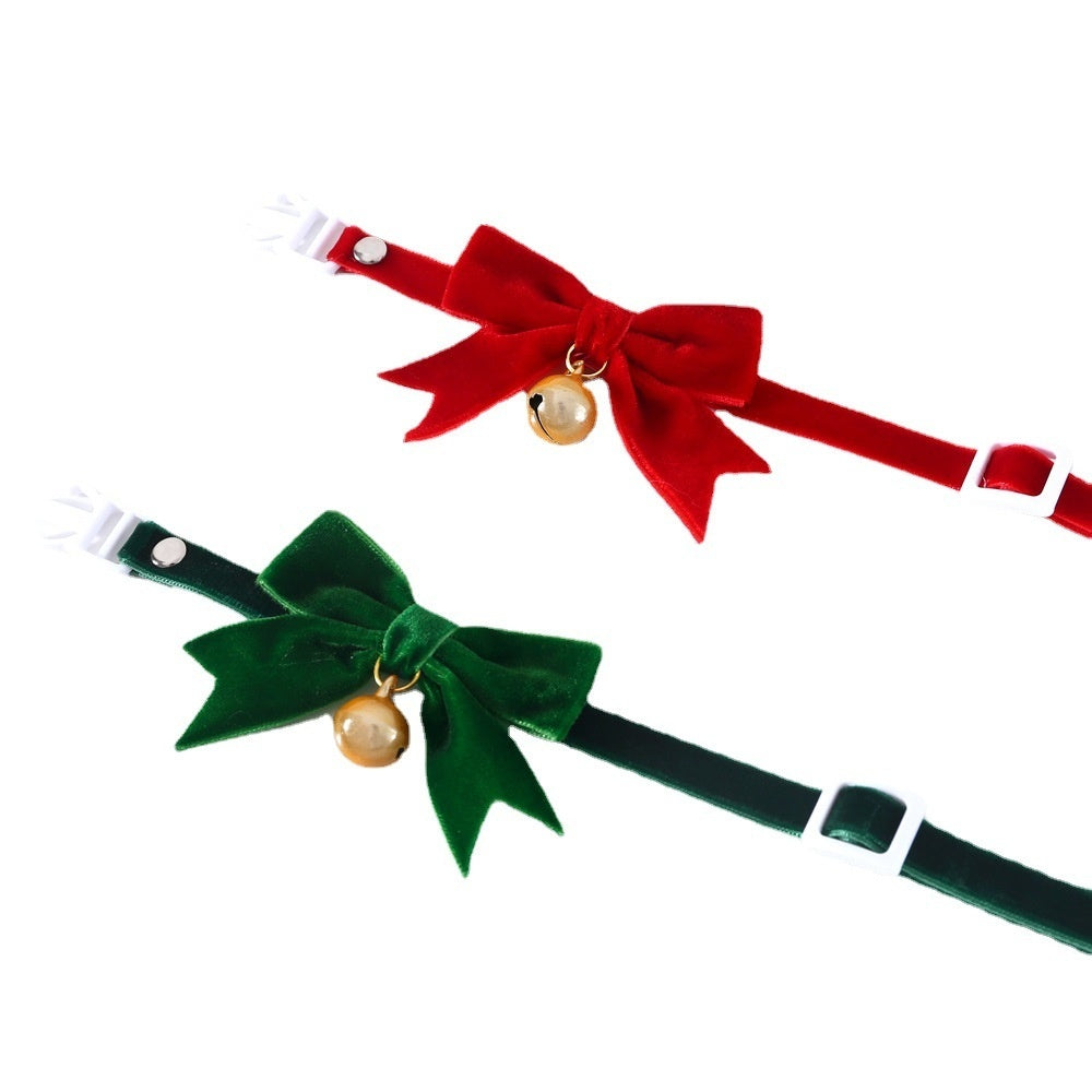 KFX-7315645 Velvet Bow Tie with Anti-Suffocation Buckle for Pets - Red, Green, Blue, and Fan Patterns, Size S (17-33cm)