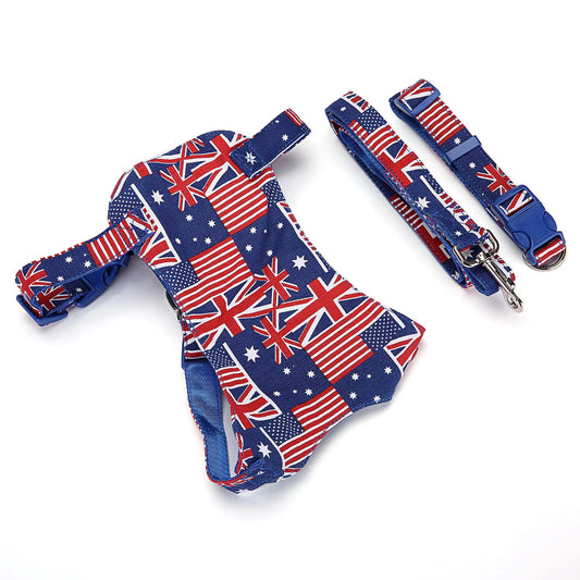 KFX-7317821 British Style Canvas and Mesh Dog Chest Harness with Traction Rope - Customizable Sizes S and L
