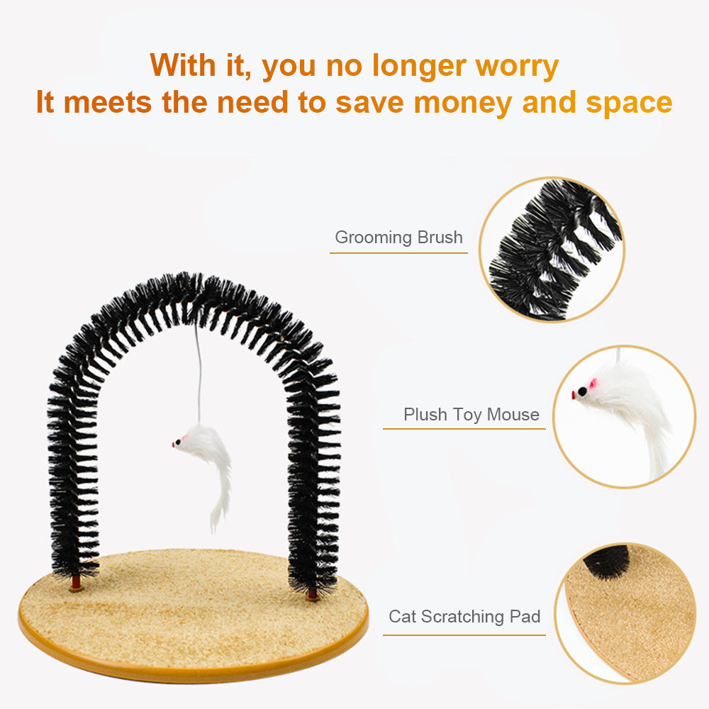 KFX-7319613 Arch Type Cat Rubbing Device with Massage Brush and Scratching Pad