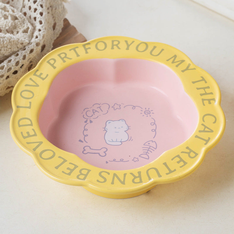 KFX-7319997 Ceramic Cat Bowl with Anti-Tumble Design in Multiple Colors