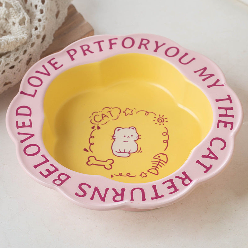 KFX-7319997 Ceramic Cat Bowl with Anti-Tumble Design in Multiple Colors