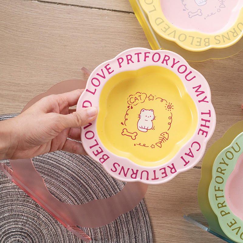 KFX-7319997 Ceramic Cat Bowl with Anti-Tumble Design in Multiple Colors