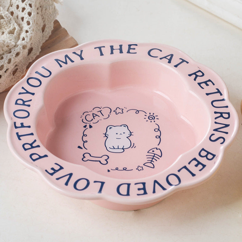 KFX-7319997 Ceramic Cat Bowl with Anti-Tumble Design in Multiple Colors