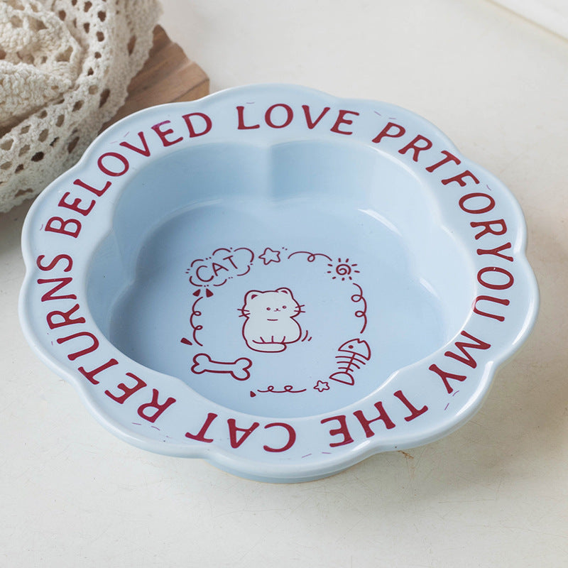KFX-7319997 Ceramic Cat Bowl with Anti-Tumble Design in Multiple Colors