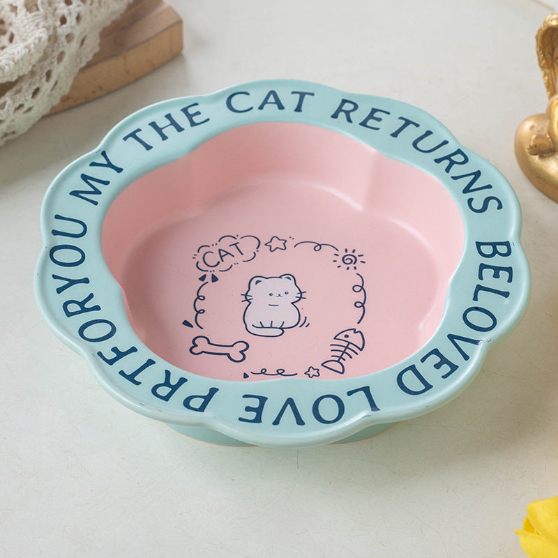 KFX-7319997 Ceramic Cat Bowl with Anti-Tumble Design in Multiple Colors