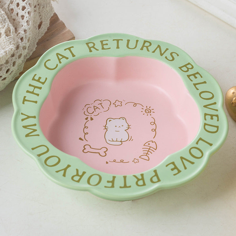 KFX-7319997 Ceramic Cat Bowl with Anti-Tumble Design in Multiple Colors