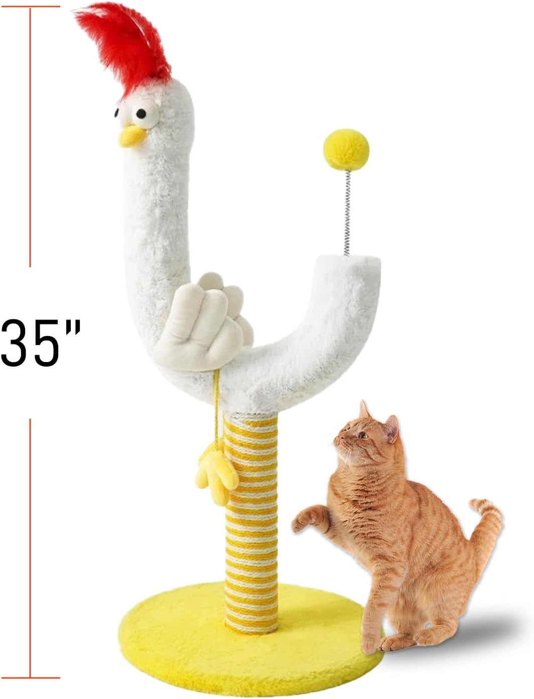 KFX-7321277 Curved Sisal Cat Scratching Post with Spring Ball for Indoor Cats - Durable and Stable Design