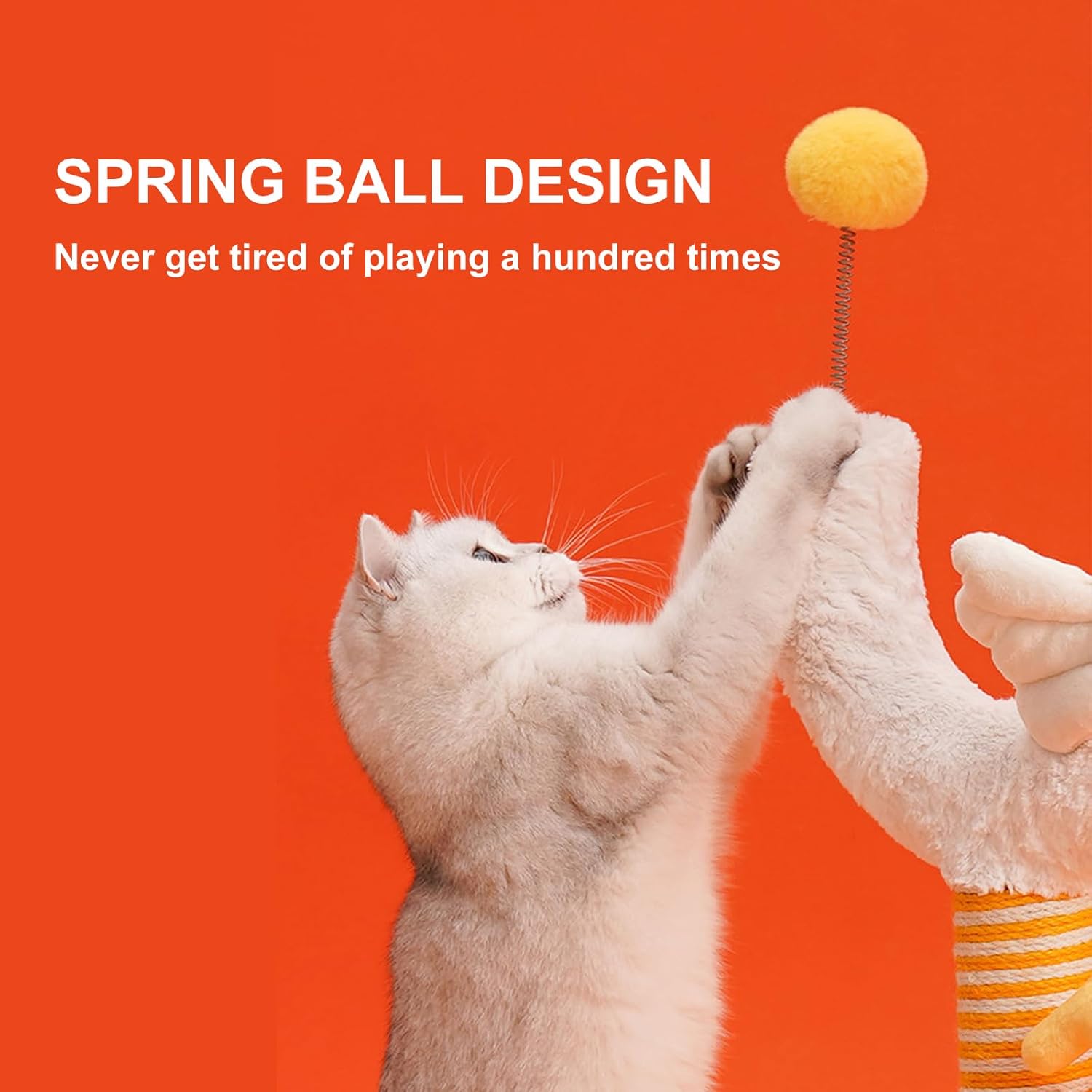 KFX-7321277 Curved Sisal Cat Scratching Post with Spring Ball for Indoor Cats - Durable and Stable Design