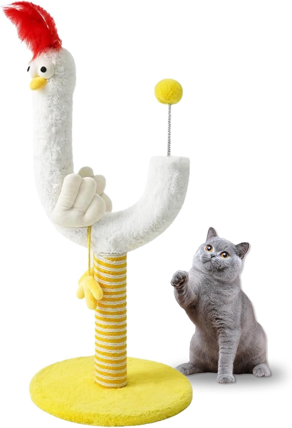 KFX-7321277 Curved Sisal Cat Scratching Post with Spring Ball for Indoor Cats - Durable and Stable Design
