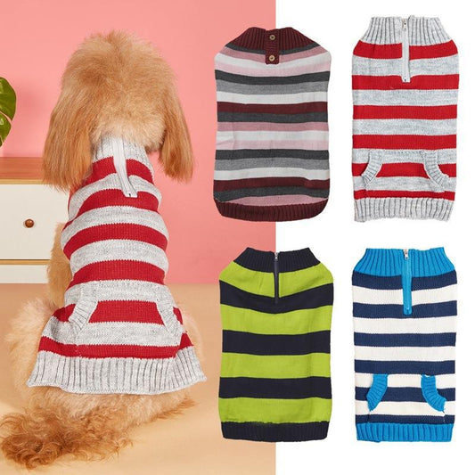 KFX-7321789 Cozy Contrast Color Sweater with Zipper Pocket for Small and Medium-sized Dogs