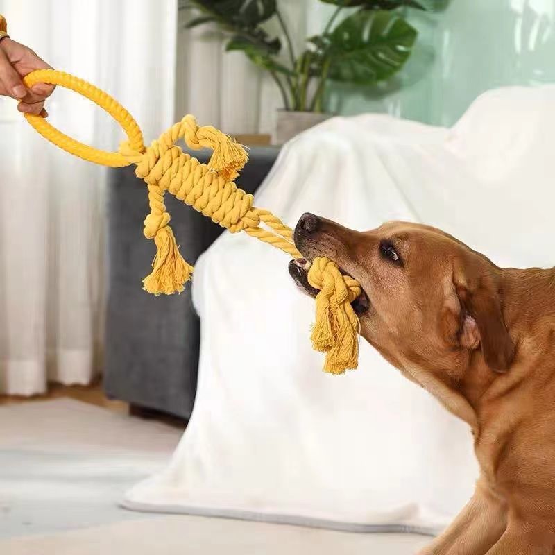 KFX-7322429 Durable Cotton Rope Dog Chew Toy for Molar Health - 14CM Ring Diameter, 50CM Length