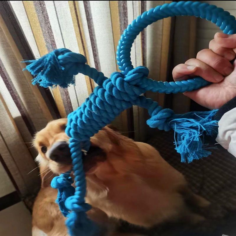 KFX-7322429 Durable Cotton Rope Dog Chew Toy for Molar Health - 14CM Ring Diameter, 50CM Length