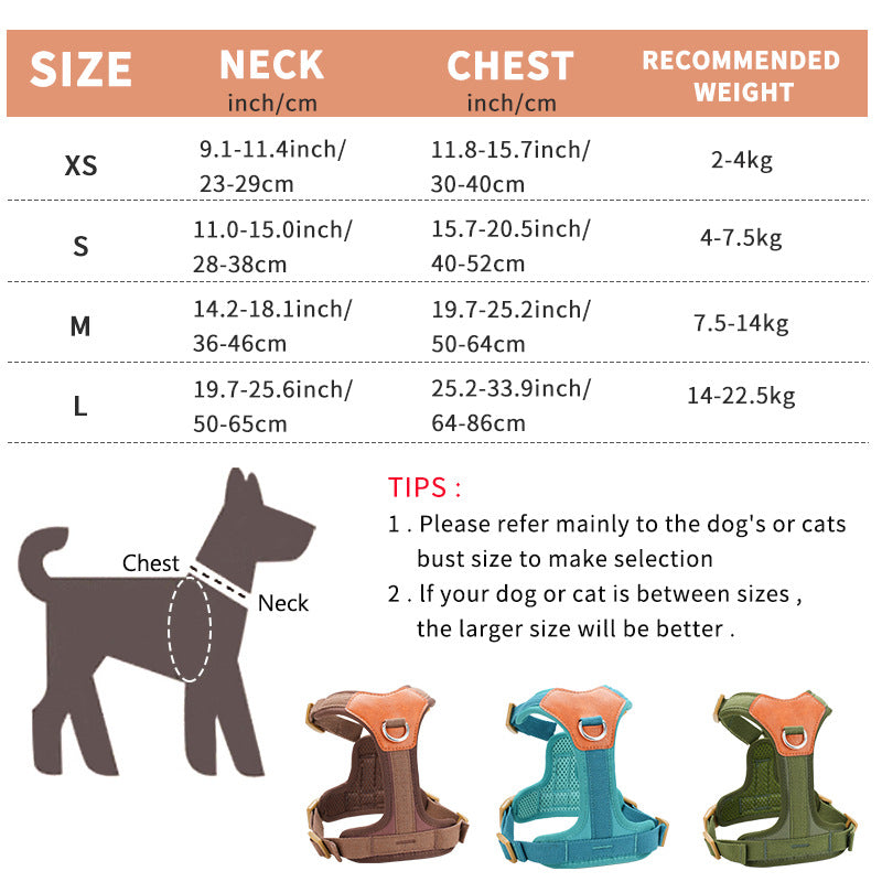 KFX-7323069 Retro Style Rope Harness for Dogs - Brown, Green, Blue Options in Durable Polyester