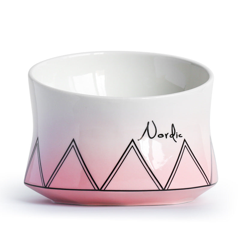 KFX-7323965 Ceramic Cat Bowl in Grey, Pink, and White - Stylish Feeding Dish for Cats