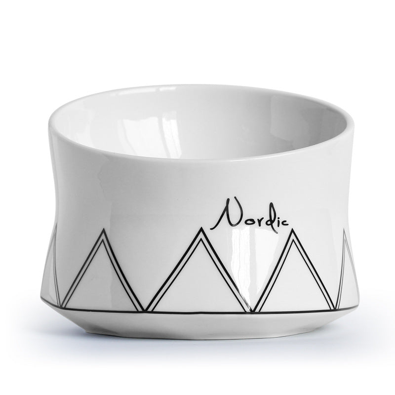 KFX-7323965 Ceramic Cat Bowl in Grey, Pink, and White - Stylish Feeding Dish for Cats