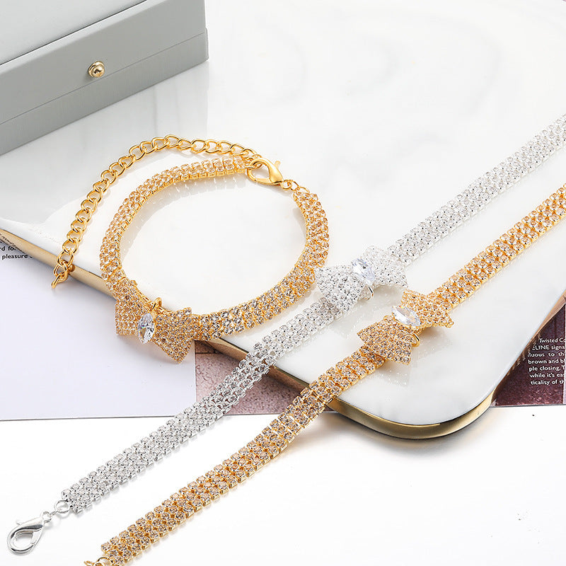 KFX-7327037 Adjustable Crystal Bow Pet Collar for Small & Medium Dogs and Cats - Sparkling Rhinestone Design