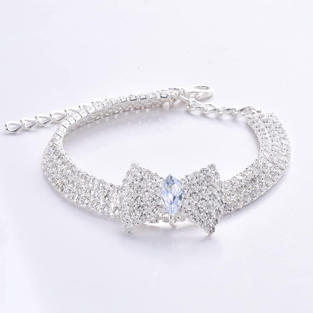 KFX-7327037 Adjustable Crystal Bow Pet Collar for Small & Medium Dogs and Cats - Sparkling Rhinestone Design
