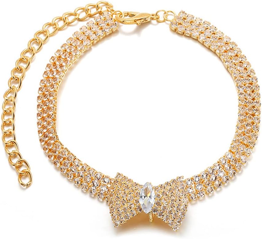 KFX-7327037 Adjustable Crystal Bow Pet Collar for Small & Medium Dogs and Cats - Sparkling Rhinestone Design