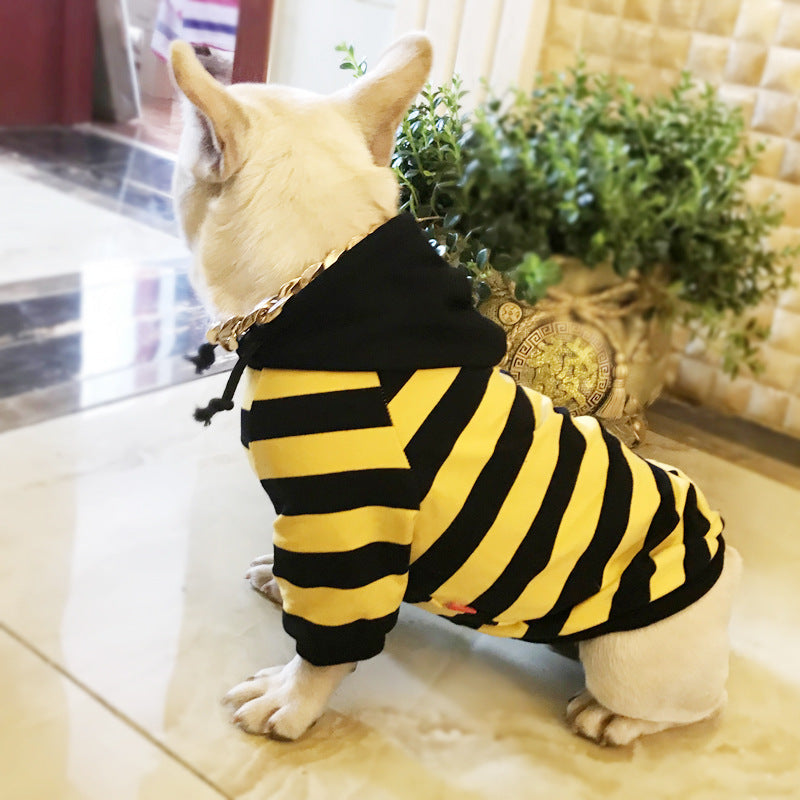 KFX-7327933 Striped Cotton Hooded Dog Coat - Casual Pet Apparel in Various Sizes