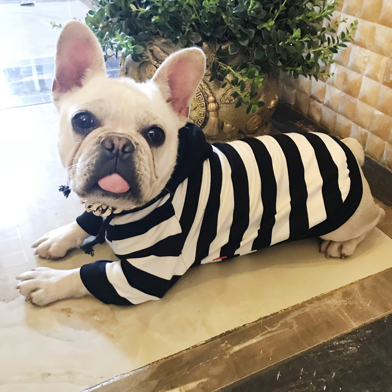KFX-7327933 Striped Cotton Hooded Dog Coat - Casual Pet Apparel in Various Sizes