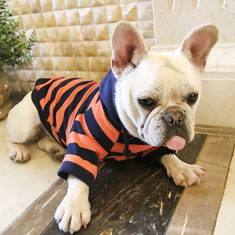 KFX-7327933 Striped Cotton Hooded Dog Coat - Casual Pet Apparel in Various Sizes