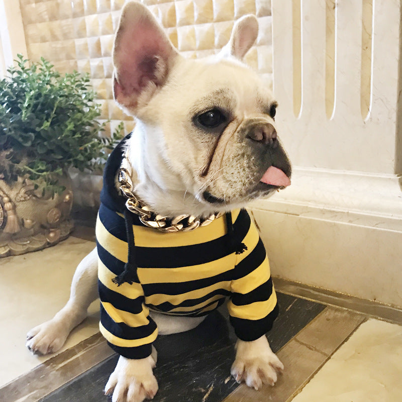 KFX-7327933 Striped Cotton Hooded Dog Coat - Casual Pet Apparel in Various Sizes
