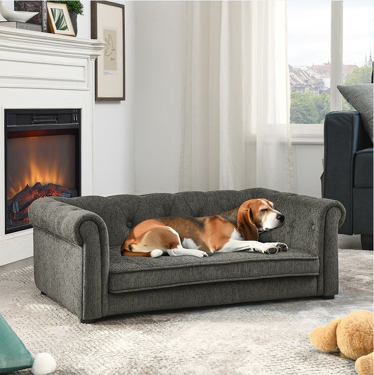 KFX-7328189 Durable Elevated Dog Sofa Bed for Medium and Large Dogs - Modern Dark Grey Design