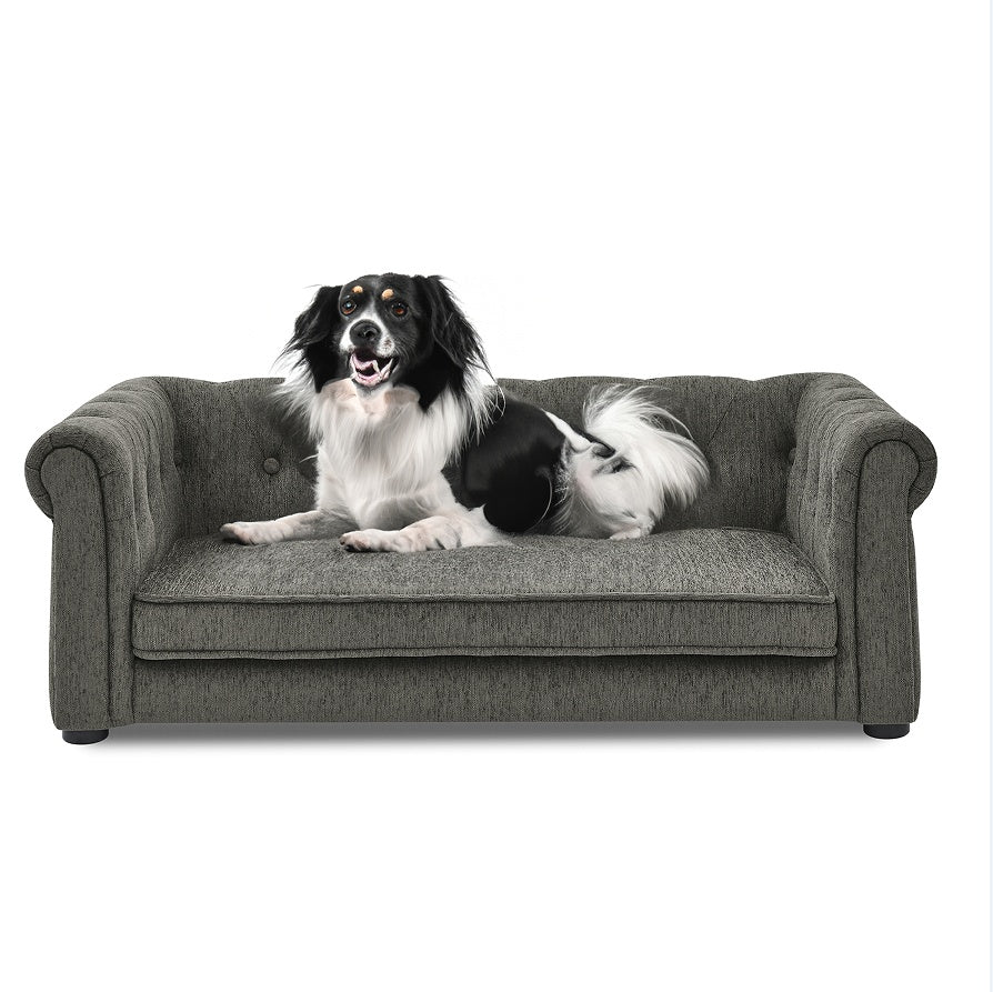 KFX-7328189 Durable Elevated Dog Sofa Bed for Medium and Large Dogs - Modern Dark Grey Design