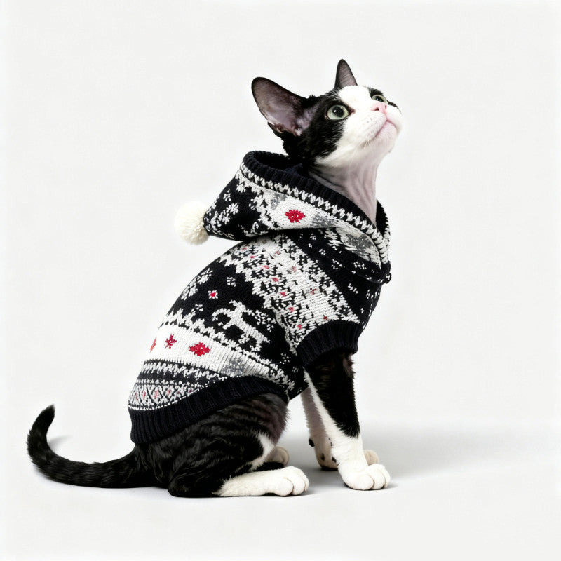KFX-7328317 Christmas Hooded Sweater for Warm Autumn and Winter Wear for Devon Siamese and Abyssinian Cats