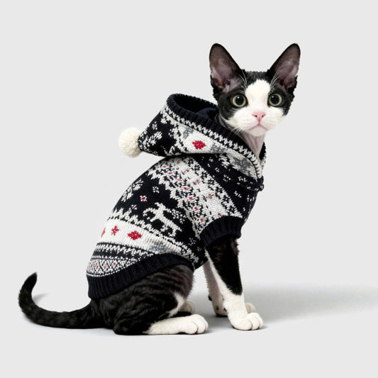 KFX-7328317 Christmas Hooded Sweater for Warm Autumn and Winter Wear for Devon Siamese and Abyssinian Cats