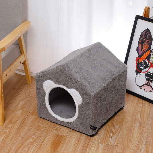 KFX-7329597 Winter Four Seasons Cat Enclosed House Villa - Removable & Washable in Brown or Gray, Medium Size